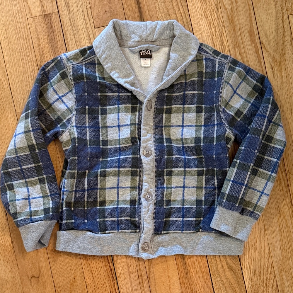 Tea Collection Blue Plaid Kids Sweatshirt Jacket